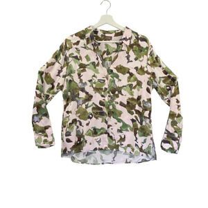 Crosby Shirt Womens Large Pink/Green Camouflage blouse shirt button up